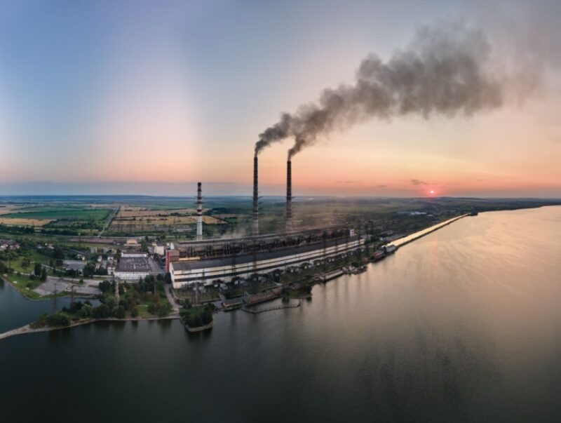 An aerial view of a coal power station