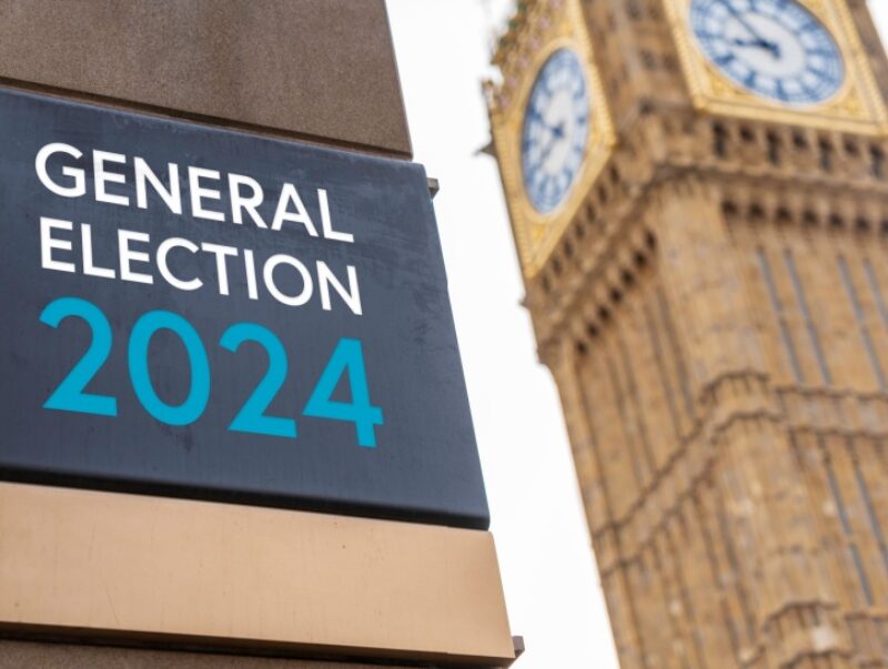 general election sign in front of the Palace of Westminster