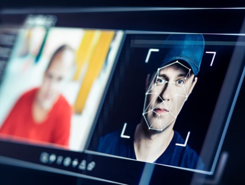 A man’s face being scanned on a video call
