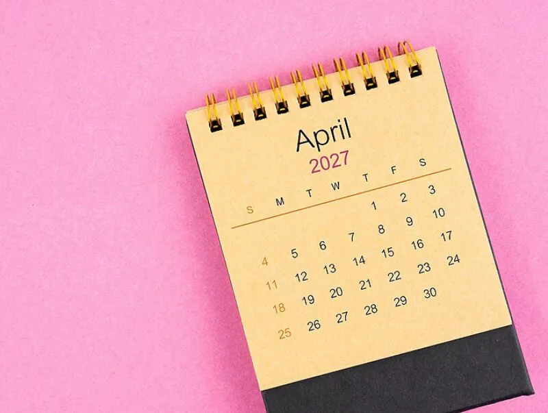 A calendar showing April 2027