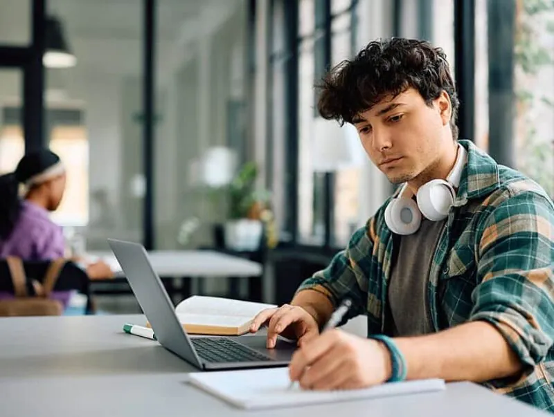 A university student studying